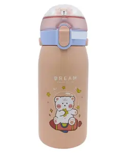 SANJARY BPA Free Double Walled Vacuum Insulated Stainless Steel Cartoon Print Water Bottle with Straw Orange - 530 ml