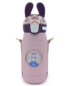 SANJARY Insulated Water Bottle with Leather Cover and Strap 530 ml - Pink (Colour May Vary)