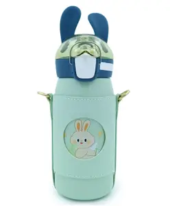 SANJARY Insulated Water Bottle with Leather Cover and Strap Green - 530 ml
