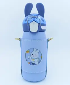 Sanjary Insulated Water Bottle with Leather Cover and Strap Blue - 530 ml