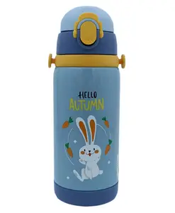 Sanjary Dual Cap Double Walled Vacuum Insulated Water Bottle with Straw Blue - 450 ml