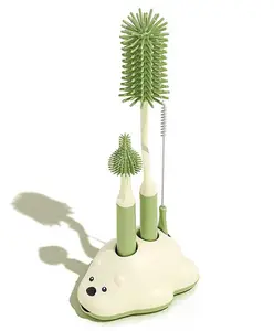 Adore Pro Polar Bear 3 in 1 Bottle Cleaning Brush kit with Drying Stand - Green