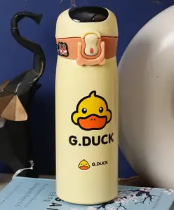 Passion Petals BPA Free Double Walled Vacuum Insulated Stainless Steel Water Bottle with Straw Yellow - 450 ml