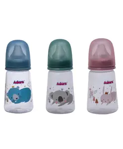 Adore Advanced England Narrow Neck Feeding Bottle with Premium Matte Designed Anti Colic Teat Pack of 3- 125 ml Each