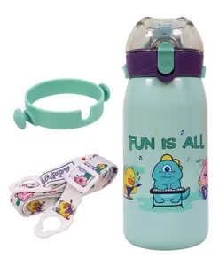 SPANKER Toyshine Fun is All Insulated Stainless Steel 316 Water Bottle for Kids Steel Flask Metal Thermos, Spill Proof Cap Closure, BPA Free for School Home, Children's Drinkware, 530 ML, Dino Green