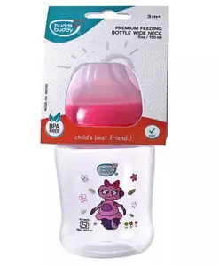 Buddsbuddy Premium BPA Free Wide Neck Baby Feeding Bottle Robot Print Pink- 150 ml