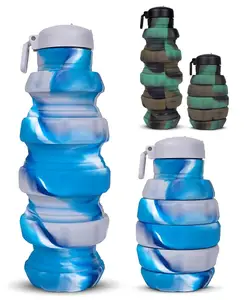 YAMAMA Silicone Sipper Bottle Bottle Grenade Expandable Water Bottle for Home, Office, Gym, Trekking, BPA Free Food-Grade Collapsible Leak Proof Portable Travel Water Bottle 500ml (Pack of 1 Color May Vary)