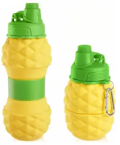 YAMAMA Silicone Water Bottles Pineapple Expandable Water Bottle for Home Office Gym Trekking BPA Free Food-Grade Collapsible Leak Proof Portable Travel Water Bottle 700 ml - Multicolor