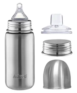 Adore Prime Flow Single Wall 3 Stage Stainless Steel Wide Neck Feeding Bottle -220 ml