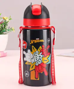 Marvel by SKI Stainless Steel Single Wall Water Bottle With Spiderman Tango Print Red & Black - 550 ml