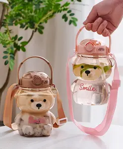 Elecart Cute Teddy Bear Water Bottle for Kids 1L Sipper Bottle with Straw, Adjustable Strap & Stickers BPA-Free, Leak-Proof & Durable Ideal for School & Travel (1 Pc Colour May very) - 500 ml