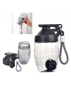 SANJARY Cool Granade Shape Gym Shaker Bottle With Handle Lock Anti Leak Bottle 600 ml Color Design May Vary