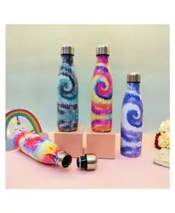 SANJARY stainsless steel mix color print water bottle 500 ml for kids color design may vary