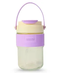 Paper Moon Snap Lock Silicone Sleeve Glass Sipper Bottle with in-built Straw and Carry along Handle, 1pc, 500ml - Color May Vary