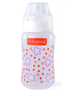 Babyhug Wide Neck Feeding Bottle with Silicone Nipple - 250ml| Microwave and Sterilizer Safe| BPA Free| Easy to Clean & Hygienic| Measuring Scale| Anti-colic| Leak Proof