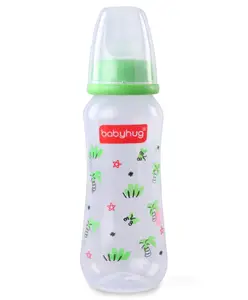 Babyhug Standard Neck Feeding Bottle 250 ml - Green| Leak-Proof| Anti-colic Silicone Nipple| Microwave and Sterilizer Safe| BPA Free| Measuring Scale| Slow Flow| Easy to Clean & Hygienic