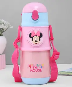 Cello Stainless Steel Water Bottle with Mickey Mouse Design Baby Pink - 350 ml
