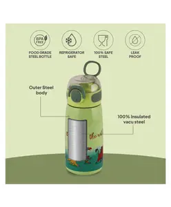 Cello Flare Stainless Steel Sipper Water Bottle With Lion King Print Green - 450 ml