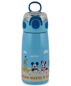 Cello Flare Stainless Steel Sipper Water Bottle With Micky Family Print Light Blue - 400 ml