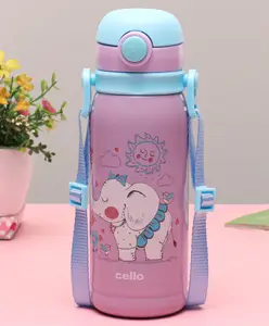 Cello Hopup 500 Stainless Steel Water Bottle With Elephant Print Purple & Light Blue - 440 ml
