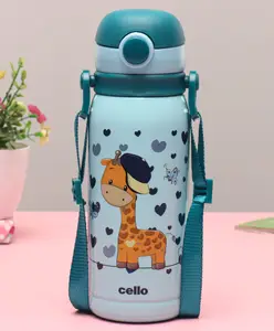 Cello Hopup 500 Stainless Steel Water Bottle With Giraffe Print Navy Blue & Light Blue - 440 ml