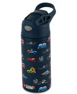 Cello Pixel 400 Water Bottle Classic Stainless Steel with Cars Print - 400 ml