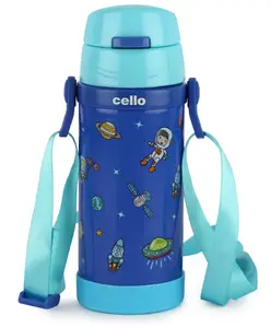 Cello Squad 500 Stainless Steel Sipper Water Bottle with Space Theme Print Blue - 430 ml