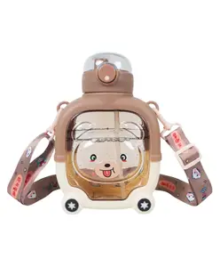 New Pinch Cartoon Bear Kids Water Bottle Cute Plastic Water Bottle with Straw Large Capacity Portable for Children- Pack of 1- Color May Vary - 1000 ml