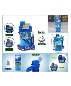 Sanjary Kid's Cartoon Water Bottle with Adjustable Strap Cute Double Drinking Straw Leak-Proof, Portable Tumbler color design may vary - 500 ml