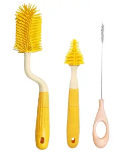 FunBlast Silicone Baby Bottle Cleaning Brush Set 3 Pieces - Yellow