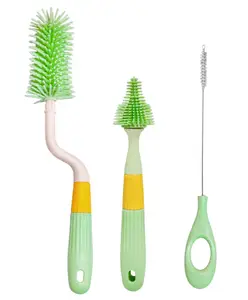 FunBlast Silicone Baby Bottle Cleaning Brush Set 3 Pieces - Green