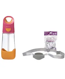 B.Box Sipper Bottle with Bottle Carrier - Ideal for Travel & School - 450 ml - Pink