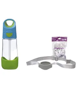 B.Box Sipper Bottle with Bottle Carrier - Ideal for Travel & School - 450ml - Blue