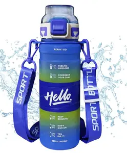 FunBlast Sports Water Bottle with Handle, Adjustable Strap & Time Marker Blue - 1000 ml
