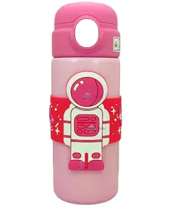 FunBlast Astronaut Theme Double Wall Insulated Water Bottle for Kids Pink - 500 ml