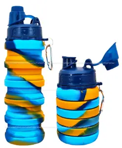 FunBlast Expandable Silicone Sipper Water Bottle for Kids Pack 1 of Blue - 500 ml