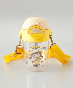 Fab N Funky Sipper Bottle with Adjustable Strap 360 ml - Yellow| Hygienic Flip Straw Cap| BPA Free| School Water Bottle| Soft Silicone Straw| Training Cup for Boys & Girls