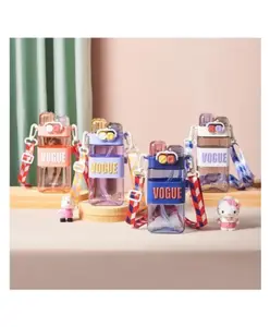 YAMAMA Vogue Square Double Sipper Drinking Water Bottle for Kids 580 ML Leak-Proof Water Bottle with Strap & Sipper (Pack of 1 Color May Vary)