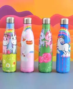 Elecart 500 ml Unicorn Water Bottle for Girls Vacuum Insulated Stainless Steel Flask | Leakproof, BPA-Free, Hot & Cold Thermos Bottle for School, College, Office (Pack of 1 Random Design)