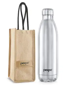 PEXPO Electro Pro 1800 Hot & Cold ISI Certified with Jute Bag | Stainless Steel Water Bottle - 1750ml, Silver | Thermoflask | Office Bottle | Workout | Travelling | Home
