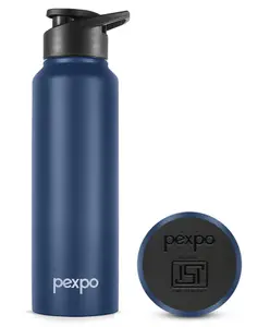 PEXPO Chromo Pro ISI Certified Stainless Steel Sports/Fridge Sipper Water Bottle, 750ml, Denim Blue | Water Bottle for Office, Gym, School, Yoga, Trekking, Men, Women and Kids