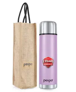 Pexpo Thermosteel Flip Lid Flask Flamingo, 1000ml, Orchid Purple | Stainless Steel Bottle with Jute Bag | Leak Proof | Travelling | School & Trekking | Office | Men, Women & Kids