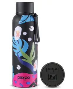 Pexpo Bravo Hot & Cold ISI Certified Flask | Stainless Steel Water Bottle - 700 ml Knight Black Leaf Design Thermoflask | Office| Gym| Travelling| Home| School| Adults & Kids
