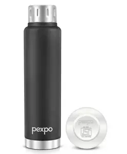 Pexpo Cameo ISI Certified Vacuum Insulated 500ml Stainless Steel Water Bottle - Black Knight| Hot & Cold Upto 6-8 Hours | Leak Proof | Office, School, Gym, & Travelling|Men, Women & Kids