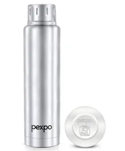 Pexpo Cameo ISI Certified Vacuum Insulated 500ml Stainless Steel Water Bottle - Silver | Hot & Cold Upto 6-8 Hours | Leak Proof | Office, School, Gym, & Travelling|Men, Women & Kids