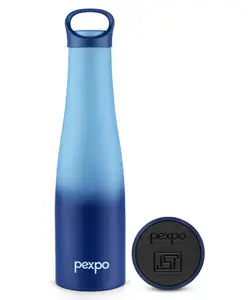 Pexpo Morocco 700 ISI Certified | Hot & Cold Insulated Water Bottle with Loop Handle| Stainless Steel Flask - 600ml | Light Blue-Dark Blue Ombre Shade | Thermoflask | Office Bottle