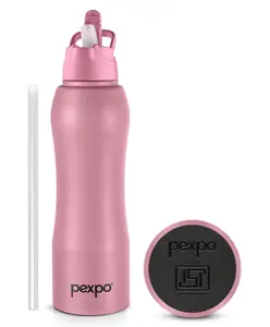 Pexpo Belly ISI Certified Stainless Steel Water Bottle with Straw Lid Sipper Cap, 750 ML | Rosy Brown | Single Wall Fridge Bottle| Easy Grip | Bottles for Home, Office, Gym, School, Yoga & Trek