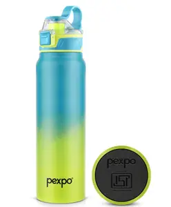 Pexpo Amaze 800 ISI Certified Water Bottles Stainless Steel Vacuum Insulated Hot & Cold Flask - Blue & Neon Yellow Ombre 740ml, Water Bottle Ideal for Home, Office, Gym, Outings, and School