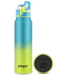 Pexpo Amaze 1000 ISI Certified Water Bottles Stainless Steel Vacuum Insulated Hot & Cold Flask - Teal Blue & Neon Yellow Ombre 940ml, Water Bottle Ideal for Home, Office, Gym, Outings, and School
