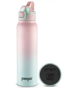 Pexpo Amaze 1000 ISI Certified Water Bottles Stainless Steel Vacuum Insulated Hot & Cold Flask - Pink & Green Ombre 940ml, Water Bottle Ideal for Home, Office, Gym, Outings, and School